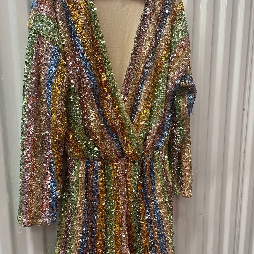 Endless Rose Multicolor Sequin Stripe Romper - Picture 3 of 7